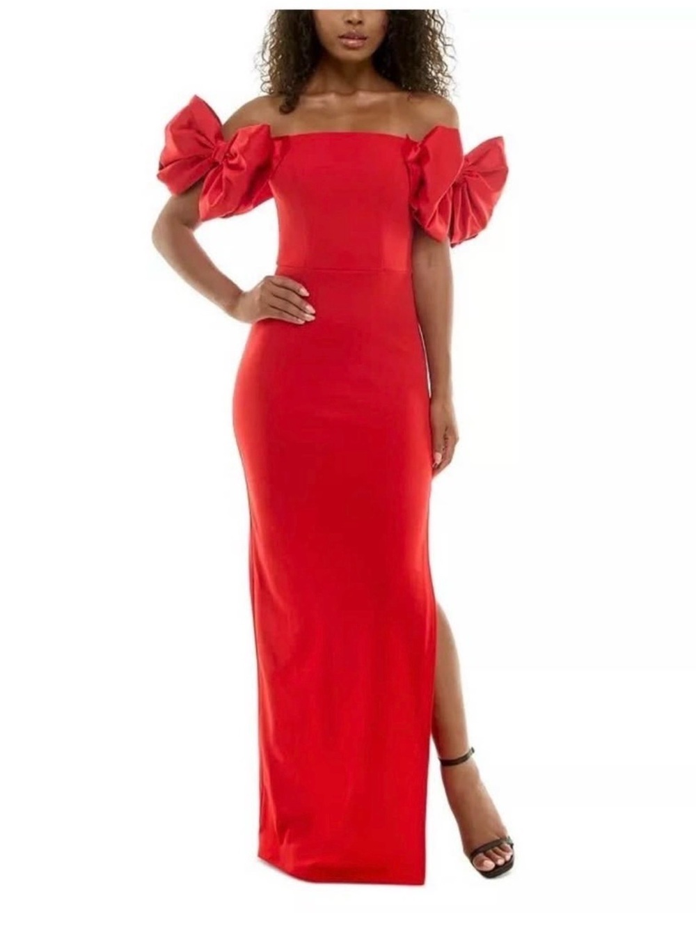 NWT Size 11/12 Off-Shoulder Red Gown with Bow Sleeves Holiday Prom